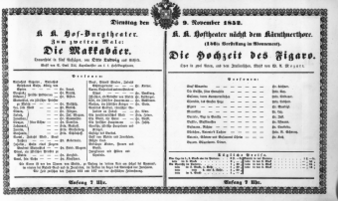 Theaterzettel (Oper und Burgtheater in Wien) 18521109 Seite: 1
