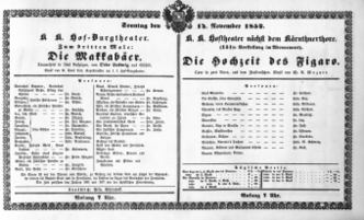 Theaterzettel (Oper und Burgtheater in Wien) 18521114 Seite: 1