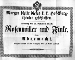 Theaterzettel (Oper und Burgtheater in Wien) 18521116 Seite: 1
