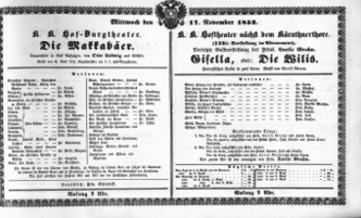 Theaterzettel (Oper und Burgtheater in Wien) 18521117 Seite: 1
