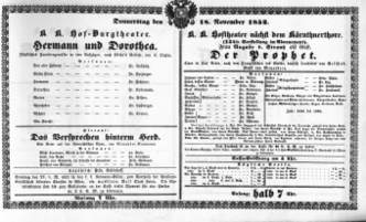 Theaterzettel (Oper und Burgtheater in Wien) 18521118 Seite: 1