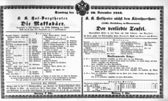 Theaterzettel (Oper und Burgtheater in Wien) 18521120 Seite: 1