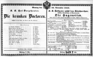 Theaterzettel (Oper und Burgtheater in Wien) 18521122 Seite: 1