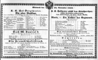 Theaterzettel (Oper und Burgtheater in Wien) 18521124 Seite: 1