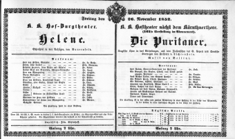 Theaterzettel (Oper und Burgtheater in Wien) 18521126 Seite: 1