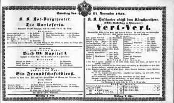 Theaterzettel (Oper und Burgtheater in Wien) 18521127 Seite: 1