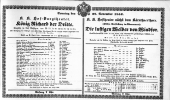 Theaterzettel (Oper und Burgtheater in Wien) 18521128 Seite: 1