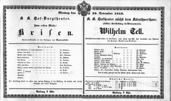 Theaterzettel (Oper und Burgtheater in Wien) 18521129 Seite: 1