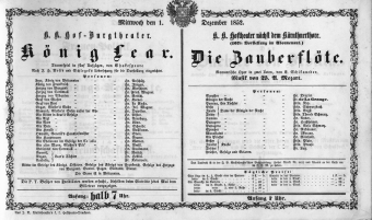 Theaterzettel (Oper und Burgtheater in Wien) 18521201 Seite: 1