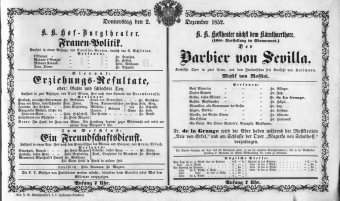 Theaterzettel (Oper und Burgtheater in Wien) 18521202 Seite: 1