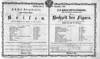 Theaterzettel (Oper und Burgtheater in Wien) 18521203 Seite: 1