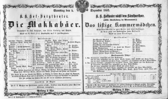 Theaterzettel (Oper und Burgtheater in Wien) 18521204 Seite: 1