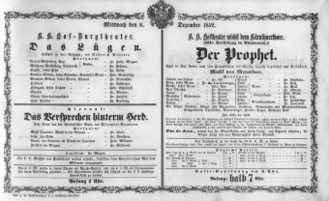 Theaterzettel (Oper und Burgtheater in Wien) 18521208 Seite: 1