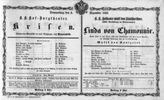 Theaterzettel (Oper und Burgtheater in Wien) 18521209 Seite: 1
