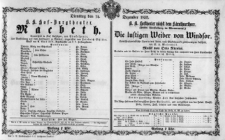 Theaterzettel (Oper und Burgtheater in Wien) 18521214 Seite: 1