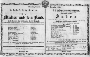 Theaterzettel (Oper und Burgtheater in Wien) 18521218 Seite: 1