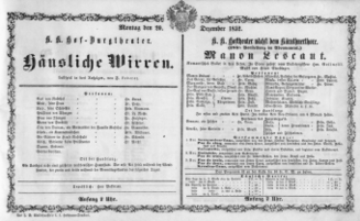 Theaterzettel (Oper und Burgtheater in Wien) 18521220 Seite: 1