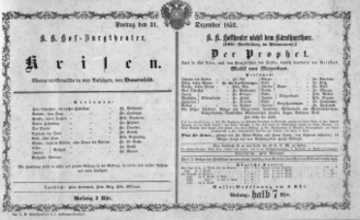 Theaterzettel (Oper und Burgtheater in Wien) 18521231 Seite: 1