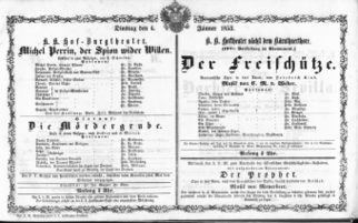Theaterzettel (Oper und Burgtheater in Wien) 18530104 Seite: 1