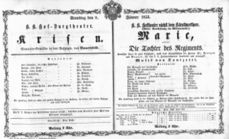 Theaterzettel (Oper und Burgtheater in Wien) 18530108 Seite: 1
