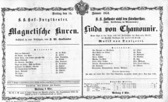 Theaterzettel (Oper und Burgtheater in Wien) 18530114 Seite: 1