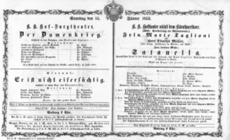Theaterzettel (Oper und Burgtheater in Wien) 18530115 Seite: 1