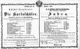 Theaterzettel (Oper und Burgtheater in Wien) 18530118 Seite: 1