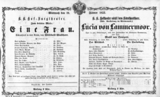 Theaterzettel (Oper und Burgtheater in Wien) 18530119 Seite: 1