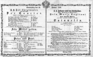 Theaterzettel (Oper und Burgtheater in Wien) 18530120 Seite: 1