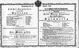 Theaterzettel (Oper und Burgtheater in Wien) 18530127 Seite: 1