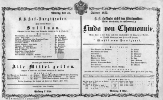 Theaterzettel (Oper und Burgtheater in Wien) 18530131 Seite: 1