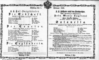 Theaterzettel (Oper und Burgtheater in Wien) 18530201 Seite: 1