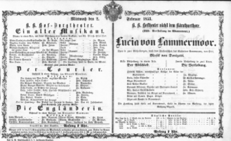 Theaterzettel (Oper und Burgtheater in Wien) 18530202 Seite: 1