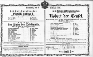 Theaterzettel (Oper und Burgtheater in Wien) 18530203 Seite: 1