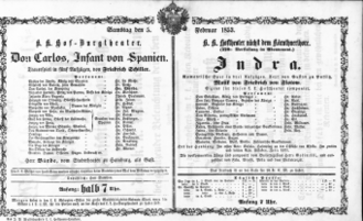 Theaterzettel (Oper und Burgtheater in Wien) 18530205 Seite: 1