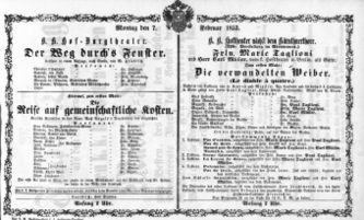 Theaterzettel (Oper und Burgtheater in Wien) 18530207 Seite: 1