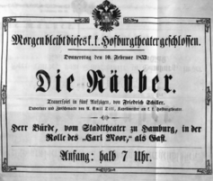 Theaterzettel (Oper und Burgtheater in Wien) 18530210 Seite: 1
