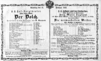 Theaterzettel (Oper und Burgtheater in Wien) 18530212 Seite: 1