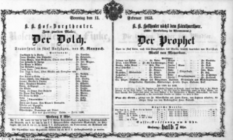 Theaterzettel (Oper und Burgtheater in Wien) 18530213 Seite: 1