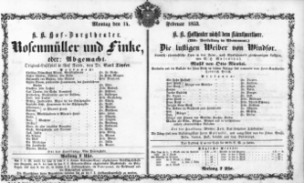 Theaterzettel (Oper und Burgtheater in Wien) 18530214 Seite: 1