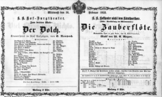 Theaterzettel (Oper und Burgtheater in Wien) 18530216 Seite: 1