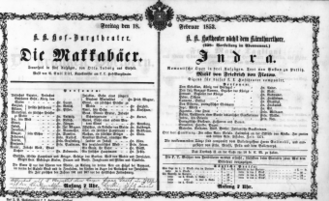 Theaterzettel (Oper und Burgtheater in Wien) 18530218 Seite: 1