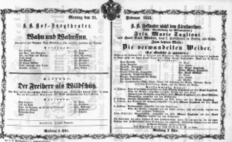 Theaterzettel (Oper und Burgtheater in Wien) 18530221 Seite: 1