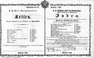 Theaterzettel (Oper und Burgtheater in Wien) 18530223 Seite: 1