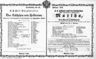 Theaterzettel (Oper und Burgtheater in Wien) 18530224 Seite: 1