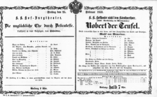 Theaterzettel (Oper und Burgtheater in Wien) 18530225 Seite: 1