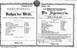 Theaterzettel (Oper und Burgtheater in Wien) 18530226 Seite: 1