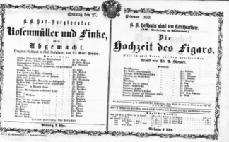 Theaterzettel (Oper und Burgtheater in Wien) 18530227 Seite: 1