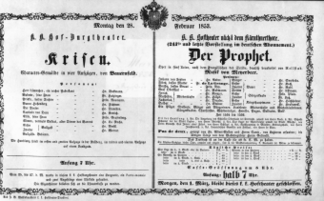Theaterzettel (Oper und Burgtheater in Wien) 18530228 Seite: 1