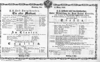 Theaterzettel (Oper und Burgtheater in Wien) 18530306 Seite: 1